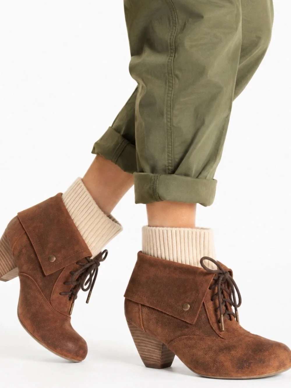 DR. SCHOLL'S BROWN SUEDE SWEATER KNIT LACE-UP ANKLE BOOT 7.5 NEW